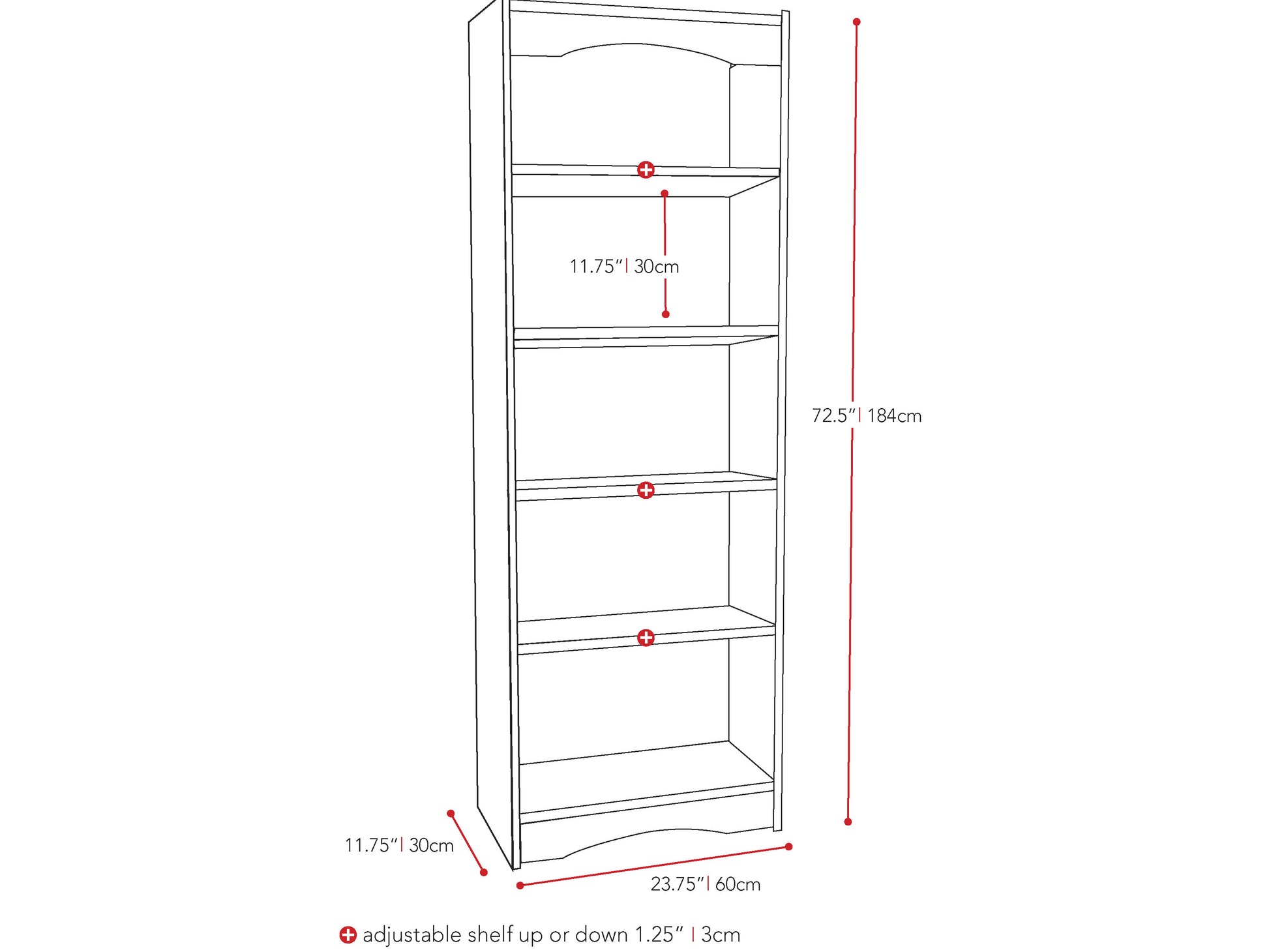 Tall black 72" bookcase with five spacious shelves, sleek modern design, and sturdy build. Ideal for organizing books, decor, and storage in living rooms or offices.