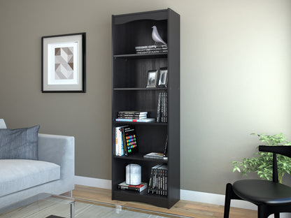 Tall black 72-inch bookshelf with five spacious shelves, sleek modern design, and sturdy construction, perfect for organizing books, decor, and accessories in living rooms, offices, or bedrooms.