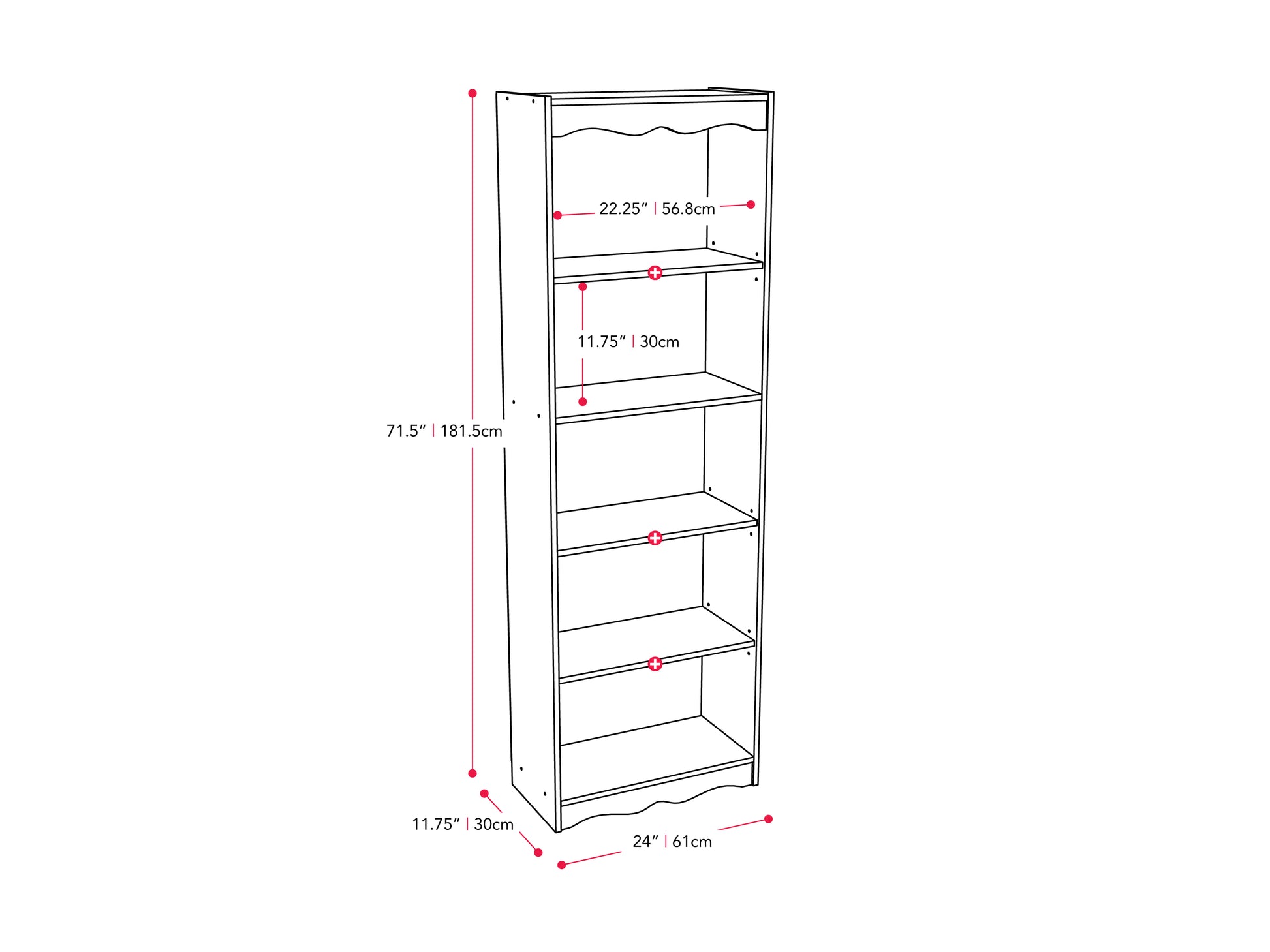 Tall white bookcase with five adjustable shelves, sleek design, and smooth finish, perfect for home or office organization. 72-inch height, spacious storage for books, decor, and more.