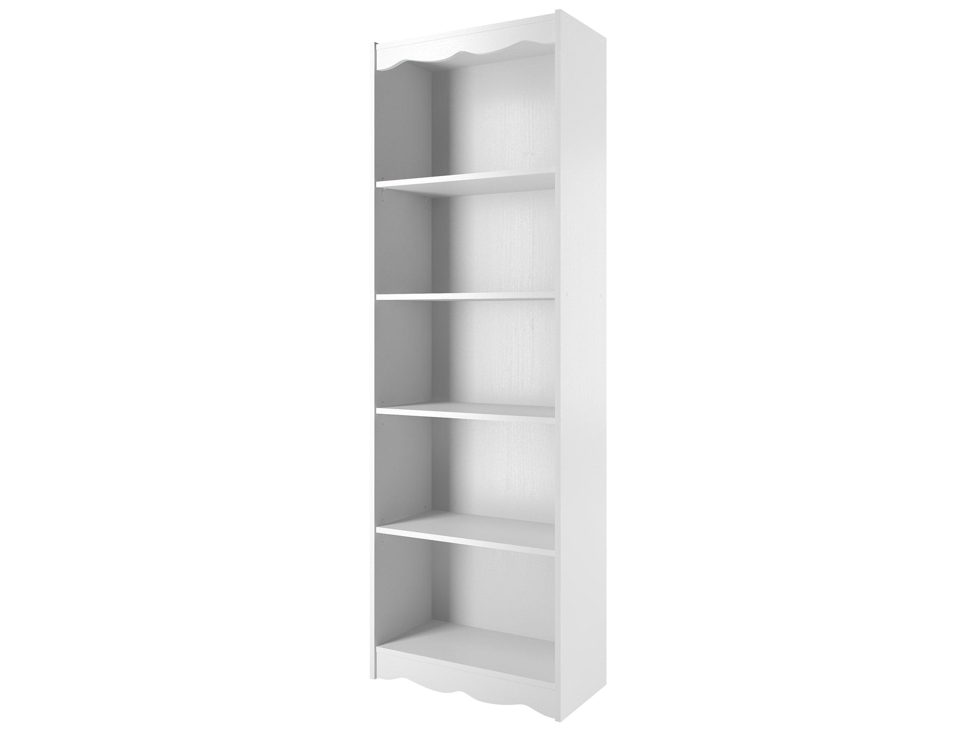 Tall white bookcase with five shelves, 72 inches high, featuring a sleek and modern design. Ideal for organizing books, decor, and storage items in living rooms, offices, or bedrooms.