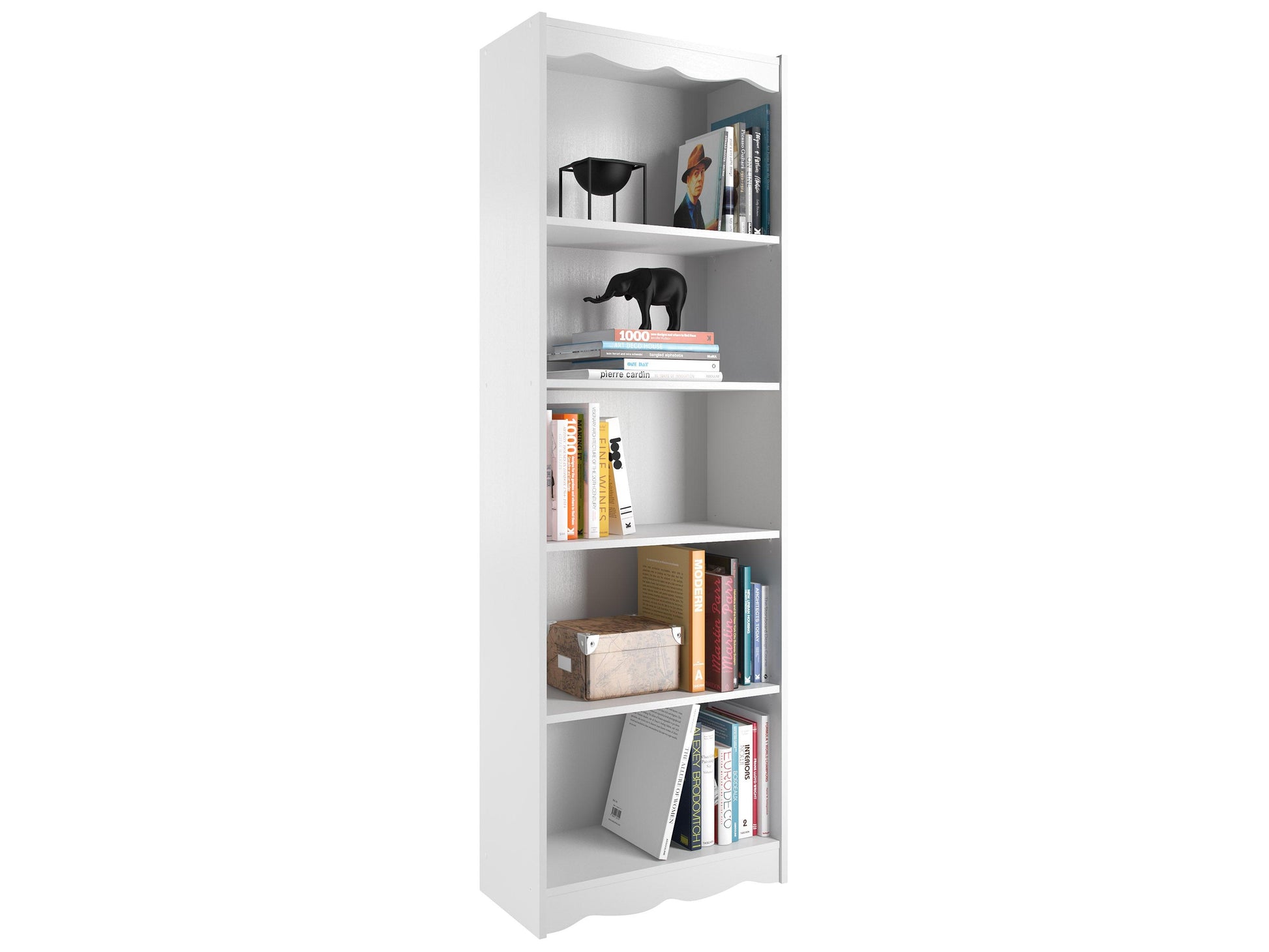 Tall white 72-inch bookcase with five shelves, sleek modern design, and sturdy construction, perfect for organizing books, decor, and storage items in living rooms, offices, or bedrooms.