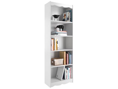 Tall white 72-inch bookcase with five shelves, sleek modern design, and sturdy construction, perfect for organizing books, decor, and storage items in living rooms, offices, or bedrooms.