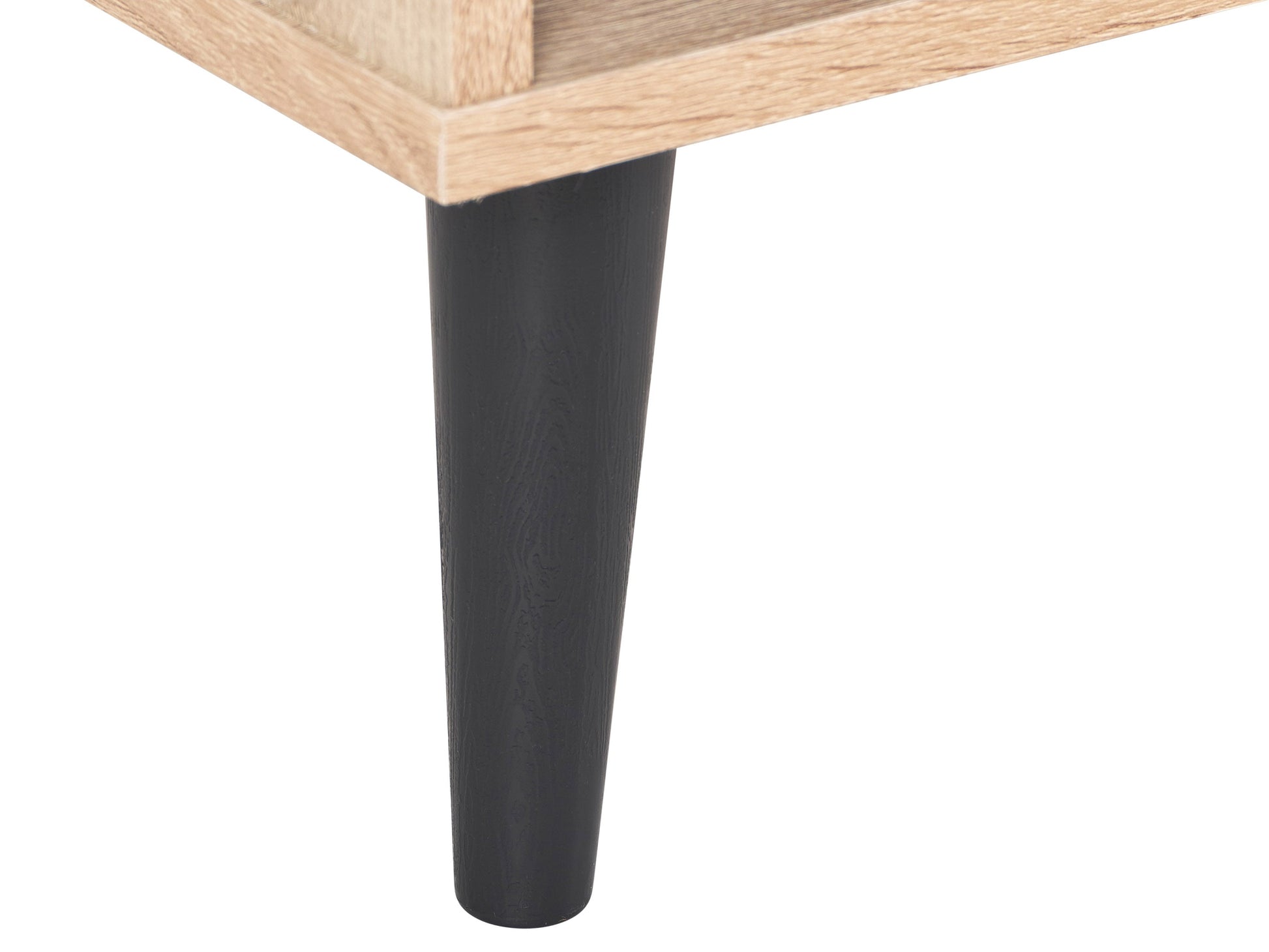 Light wood and grey rectangle coffee table with storage, modern design, and sleek metal legs.