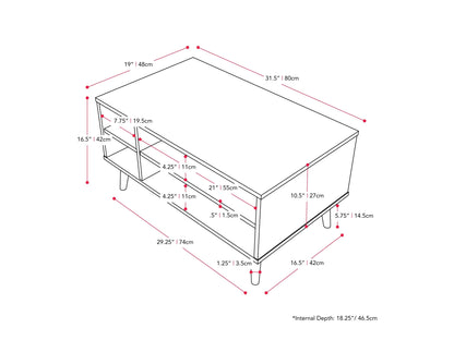 Light wood and grey rectangle coffee table with storage, minimalist design, and sleek finish.