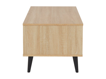 Light wood and grey rectangle coffee table with storage, minimalist design, modern home furniture.