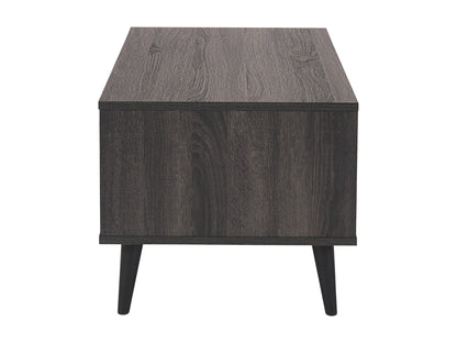 Dark grey rectangle coffee table with storage, sleek design, and sturdy wooden legs.