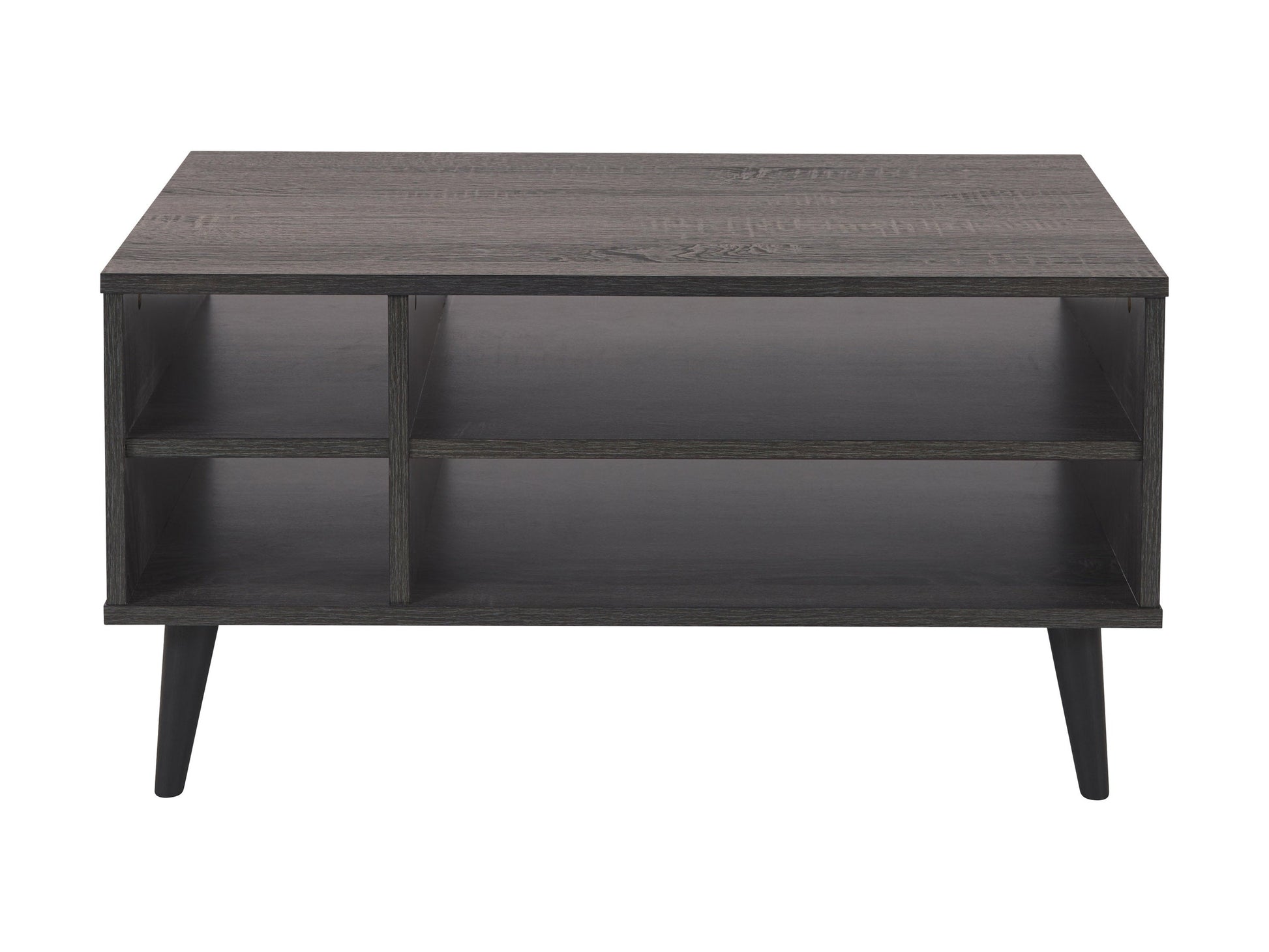 Dark grey rectangle coffee table with storage, sleek design, and durable wooden legs, perfect for modern living rooms.