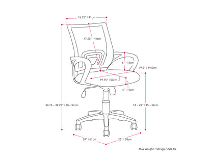 Navy blue mesh back office chair with ergonomic design and adjustable height.