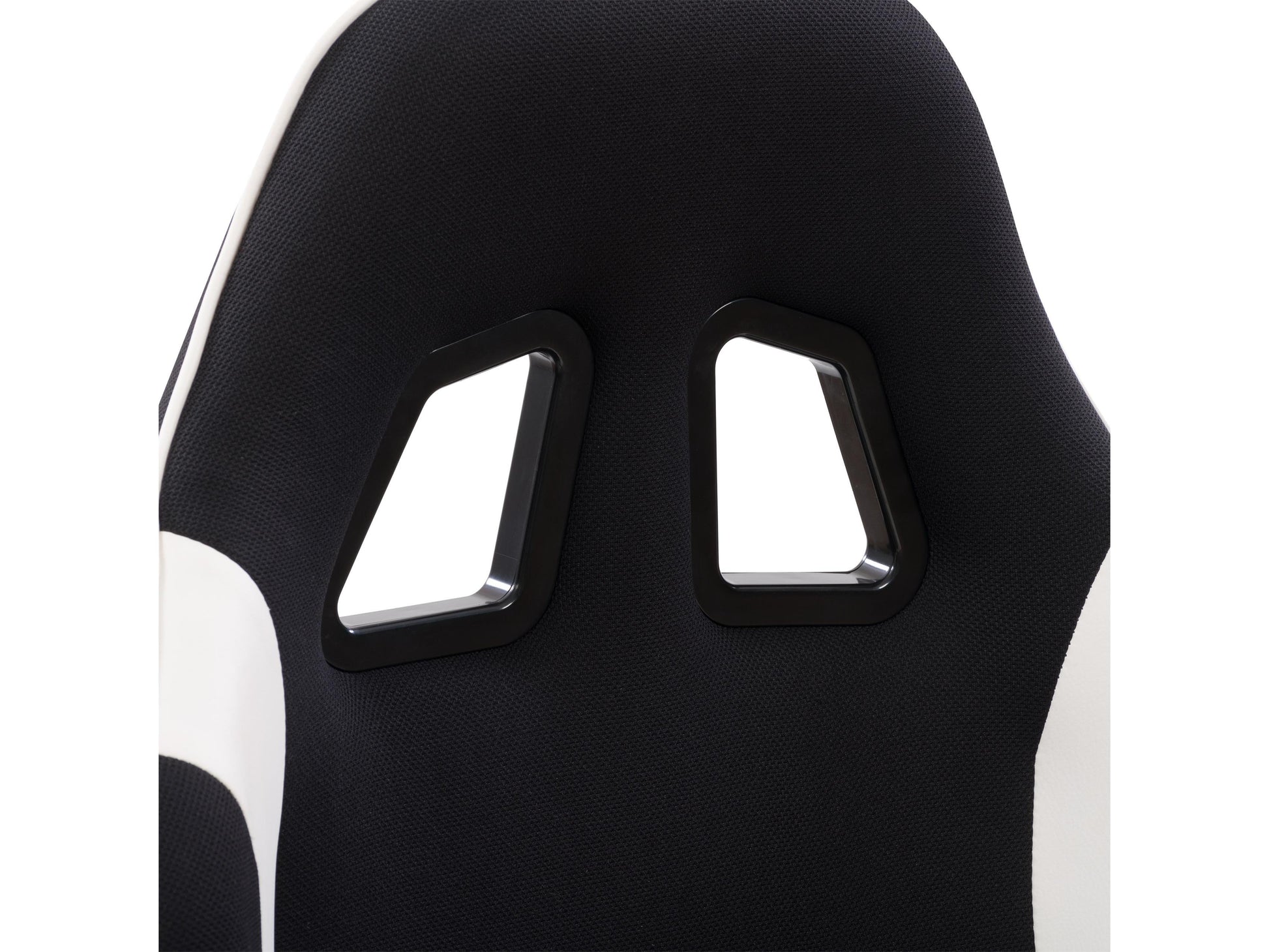 Ergonomic black and white gaming chair with adjustable armrests, lumbar support, and breathable mesh back.