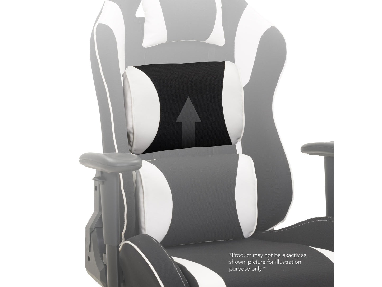 Ergonomic black and white gaming chair with adjustable armrests, high back support, and sleek leather upholstery.