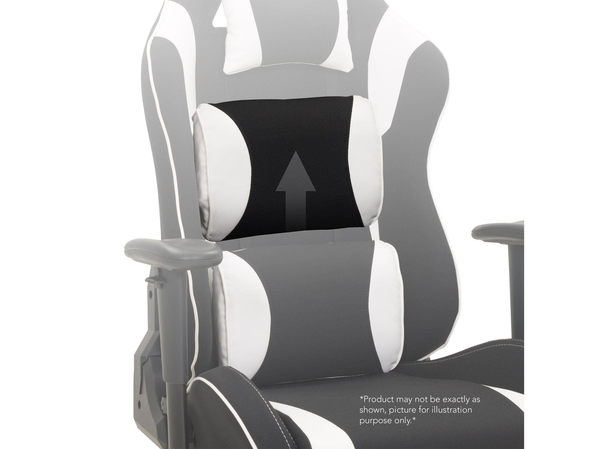 Ergonomic black and white gaming chair with adjustable armrests, high back support, and sleek leather upholstery.