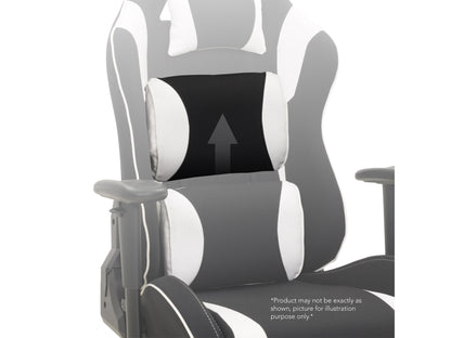 Ergonomic black and white gaming chair with adjustable armrests, high back support, and sleek leather upholstery.
