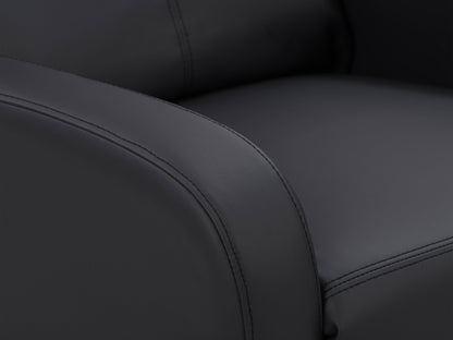 Black push back recliner with sleek design, comfortable padding, and durable upholstery.