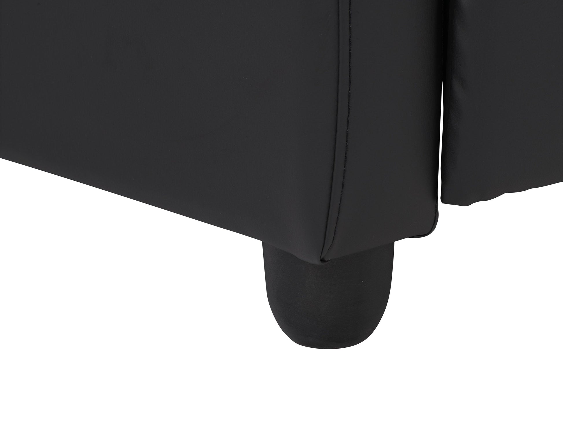 Black leather push back recliner with sleek design, padded armrests, and comfortable cushioning.