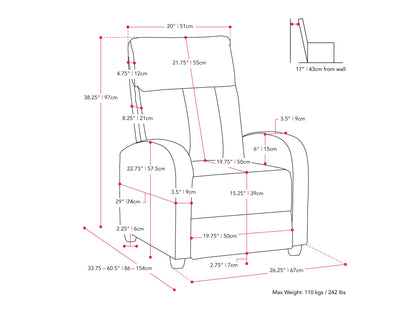 White push back recliner with plush upholstery, sleek wooden legs, and ergonomic design.
