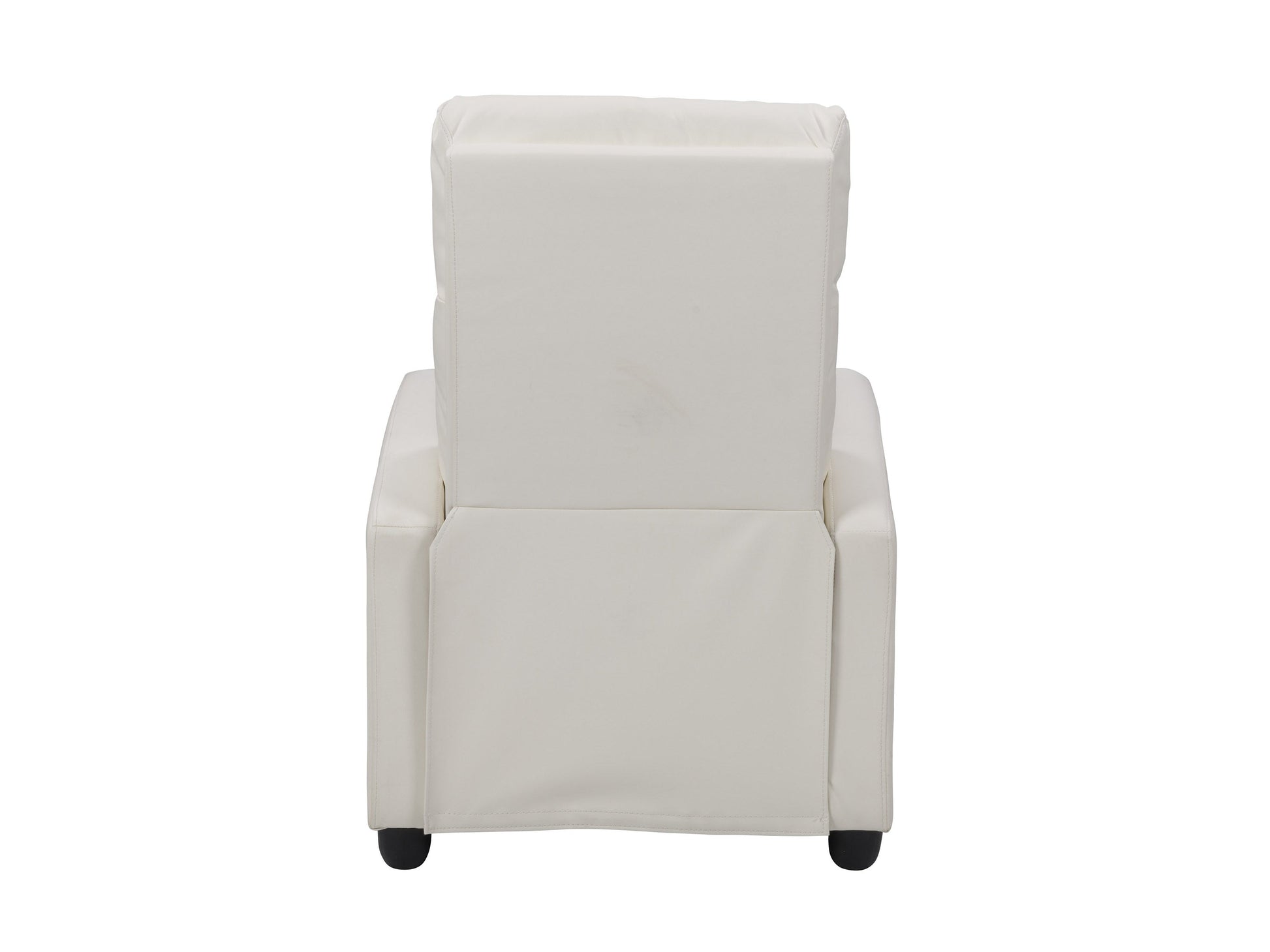 White push back recliner with plush upholstery, sleek design, and comfortable seating.
