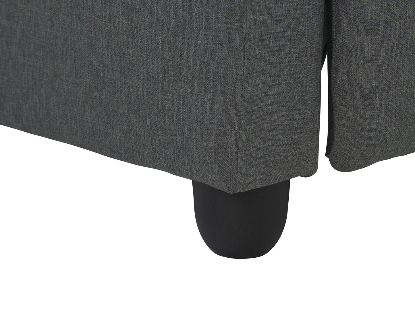 Dark grey push back recliner with plush fabric, wooden legs, and ergonomic design for living room comfort.