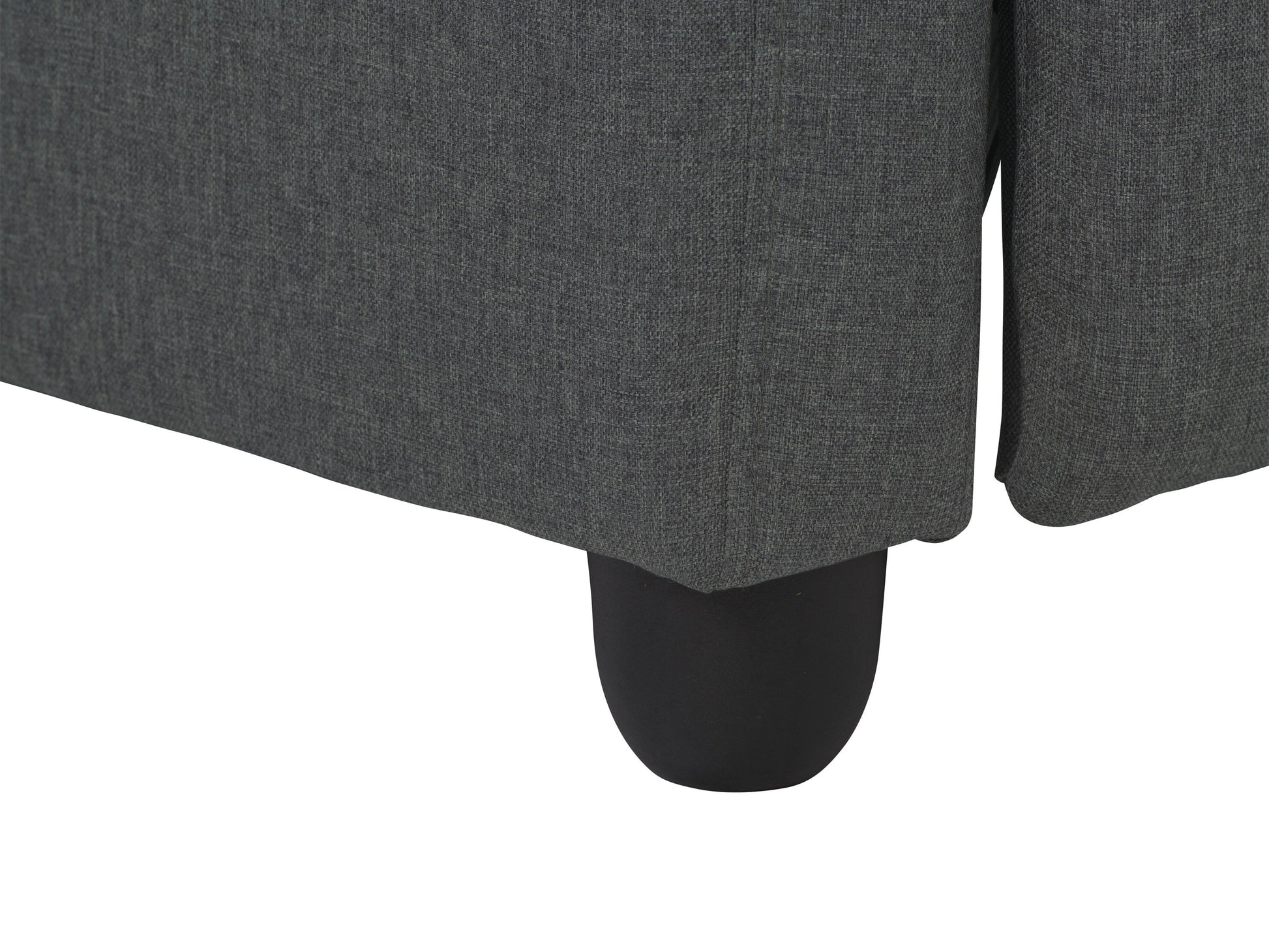 Dark grey push back recliner with plush fabric, wooden legs, and ergonomic design for living room comfort.