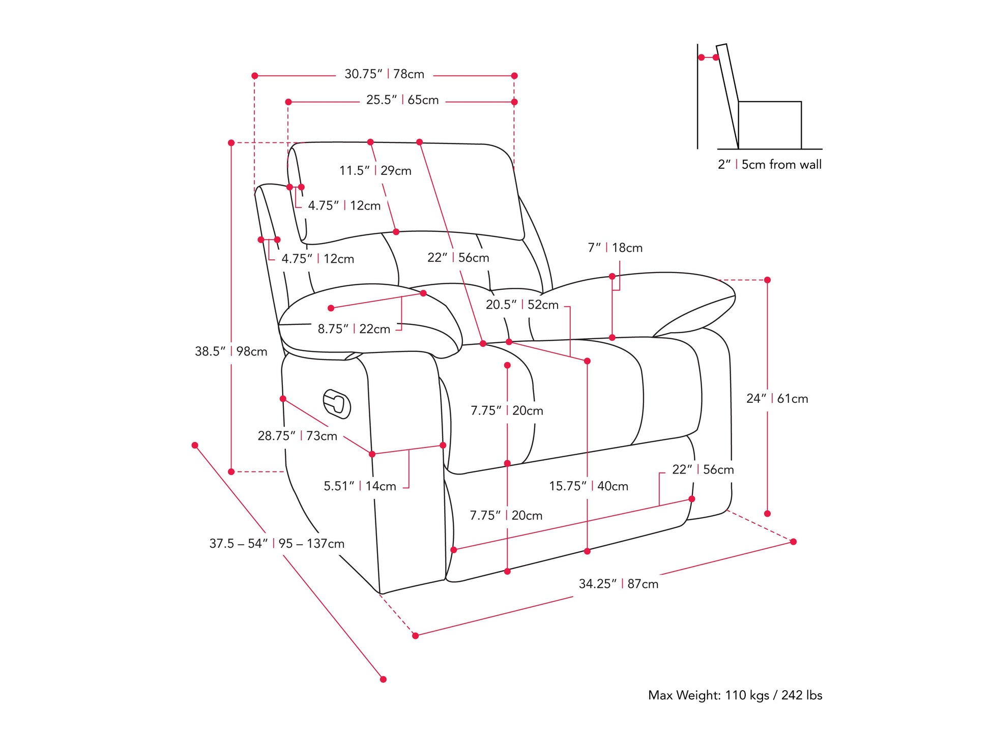 Extra wide light grey fabric recliner with plush cushions and wooden legs, perfect for modern living rooms.