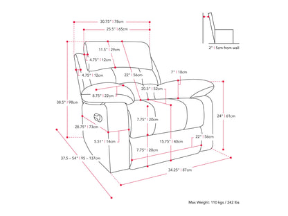 Extra wide light grey fabric recliner with plush cushions and wooden legs, perfect for modern living rooms.