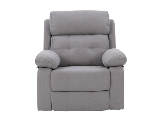 Light grey extra wide recliner with plush cushions and ergonomic design.
