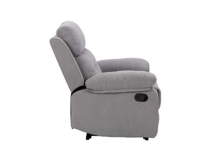 Light grey extra wide recliner with plush cushions and modern design.
