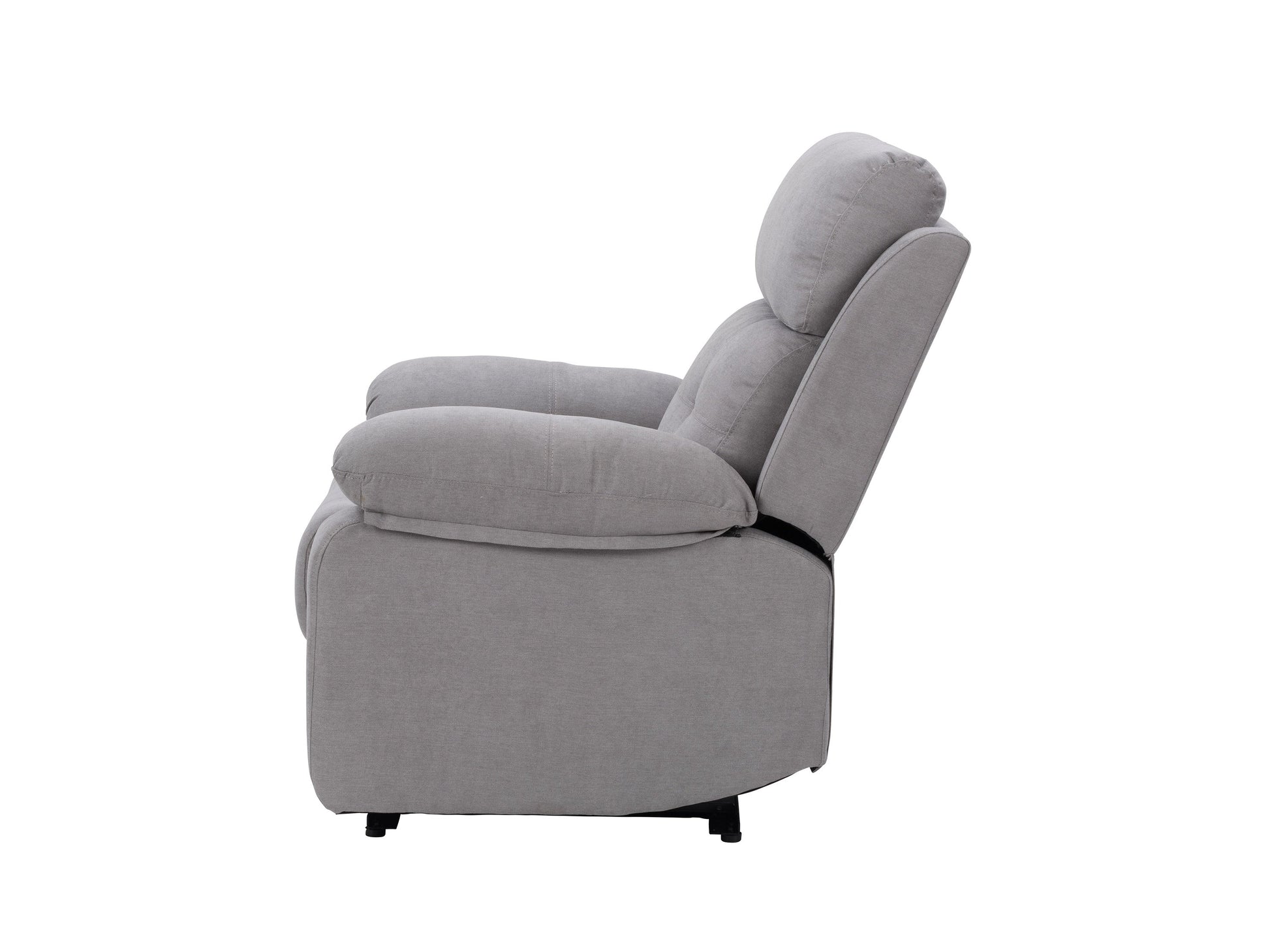 Light grey extra wide recliner with plush cushions, contemporary design, and durable fabric upholstery.