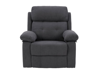Dark grey extra wide recliner with plush fabric, padded armrests, and a sleek modern design.