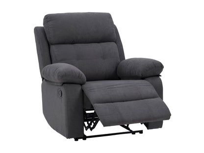 Dark grey extra wide recliner with plush cushions and ergonomic design, perfect for modern living rooms.