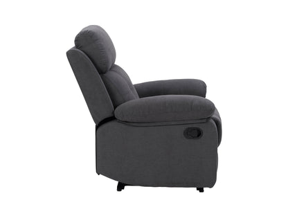 Extra wide dark grey recliner with plush cushions, ergonomic design, and sturdy wooden frame.