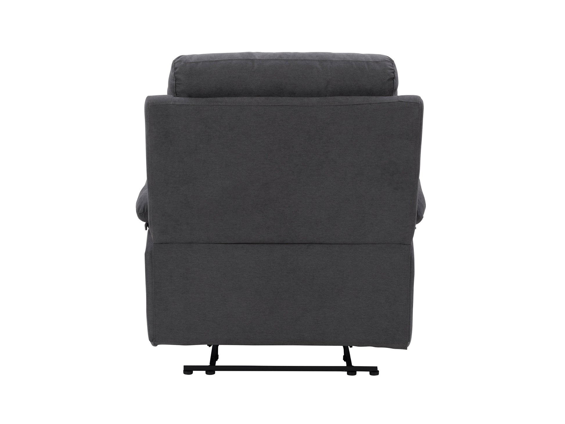 Dark grey extra wide recliner with plush fabric, padded armrests, and a contemporary design.