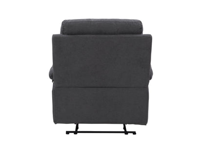 Dark grey extra wide recliner with plush fabric, padded armrests, and a contemporary design.