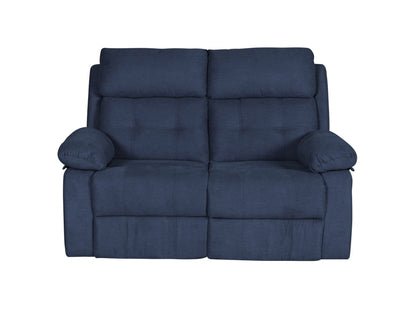 Blue 2 seater recliner sofa with plush cushions, ergonomic design, and sturdy wooden frame.