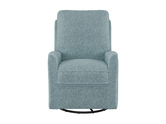 Blue swivel glider recliner chair with plush cushions and sleek design for modern living spaces.
