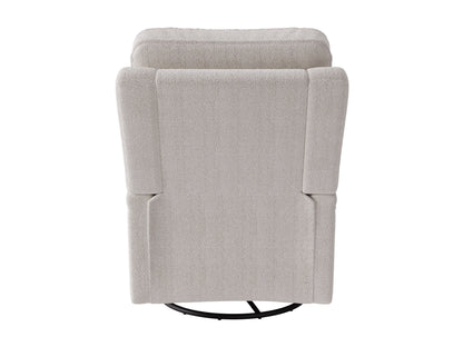 Boucle swivel recliner chair in grey with plush fabric, modern design, and ergonomic comfort.