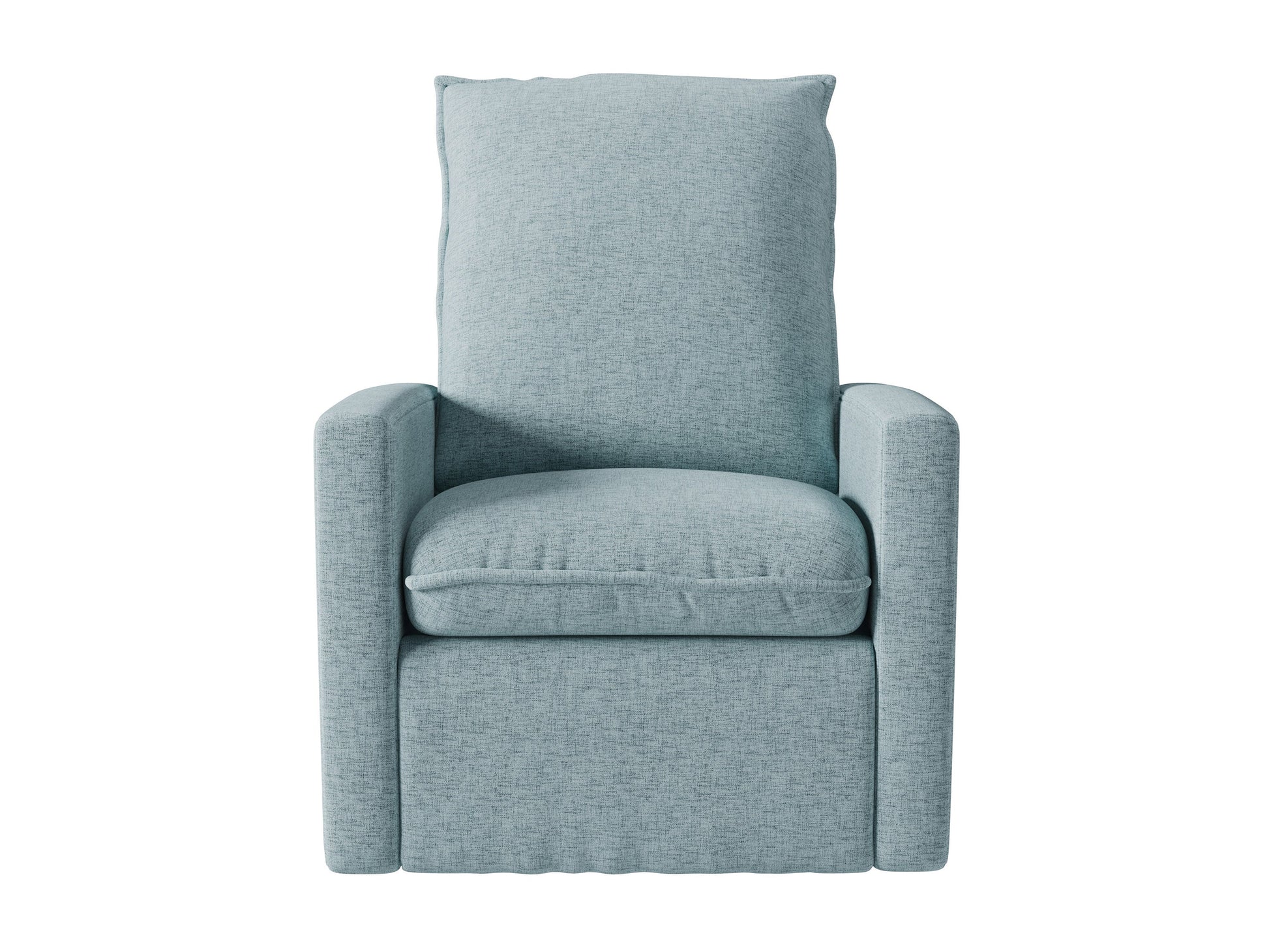Luxurious grey glider recliner chair with plush fabric, ergonomic design, and wooden accents.