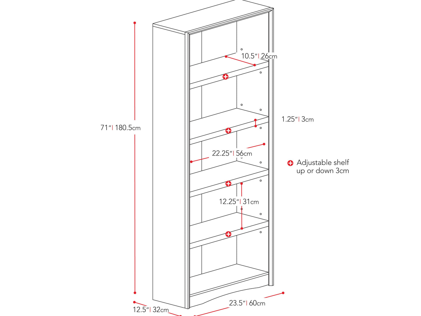 Black 5-shelf bookcase with sleek design, sturdy frame, and ample storage space for books and decor.
