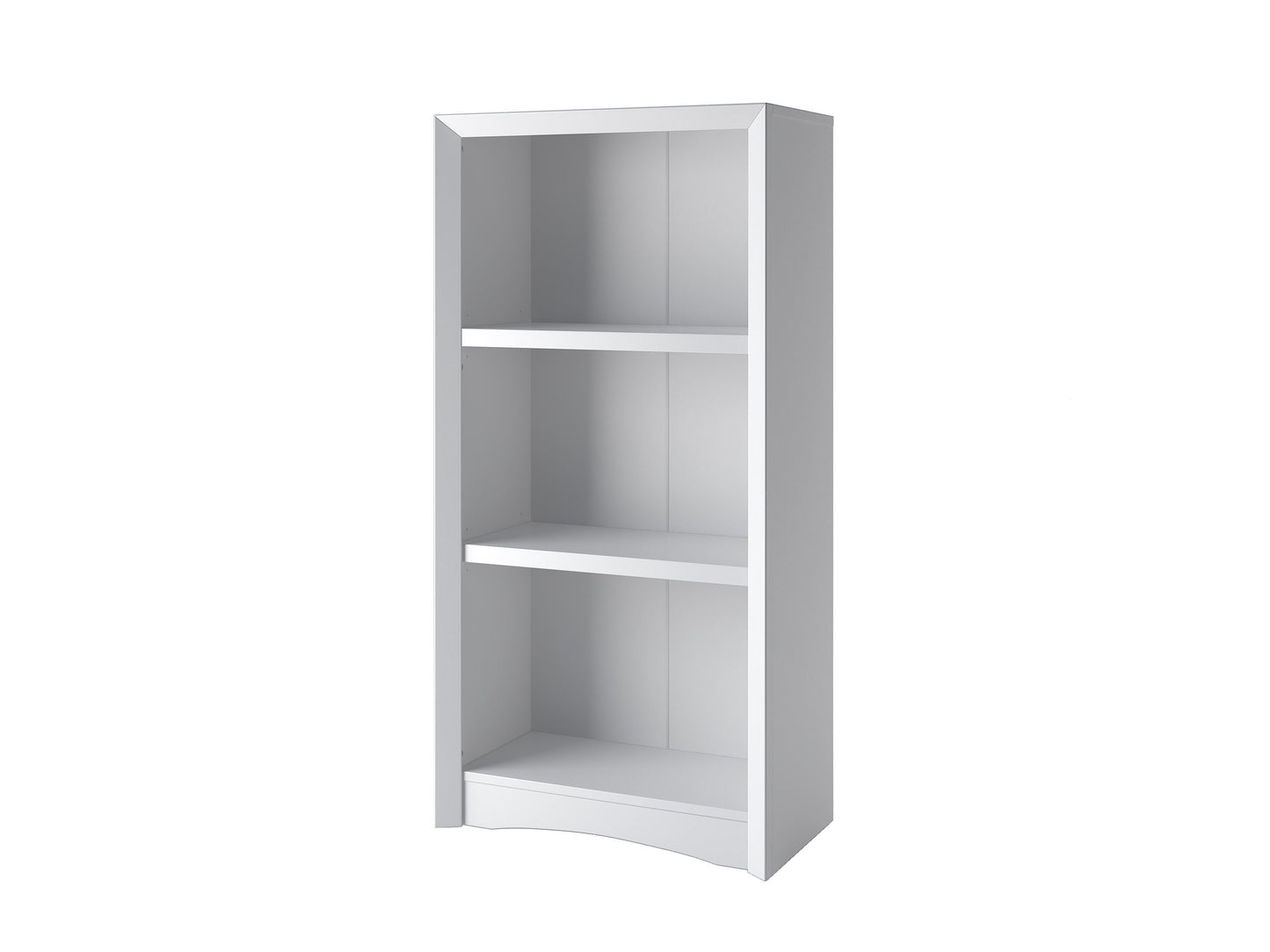 White 3-shelf bookcase with adjustable shelves, sleek design, and sturdy build for home or office storage.