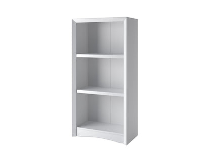 White 3-shelf bookcase with adjustable shelves, sleek design, and sturdy build for home or office storage.