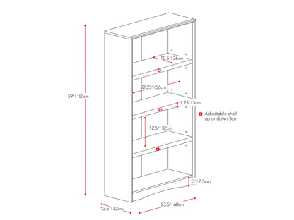 Brown wooden 4-shelf bookcase with a minimalist design, perfect for organizing books and decor in modern living spaces.