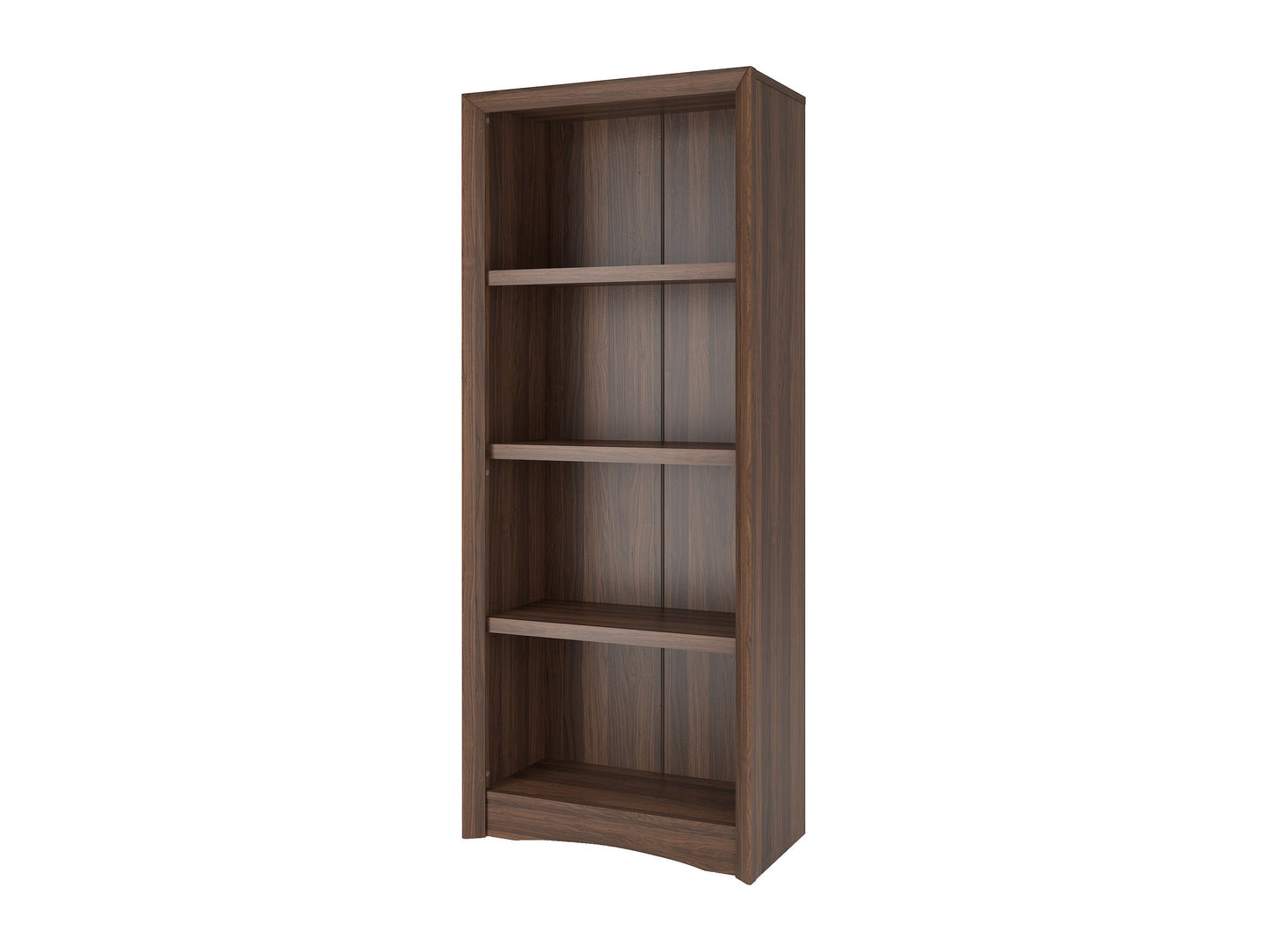 Brown wooden 4 shelf bookcase with open design, sturdy build, and minimalist style for home or office storage.