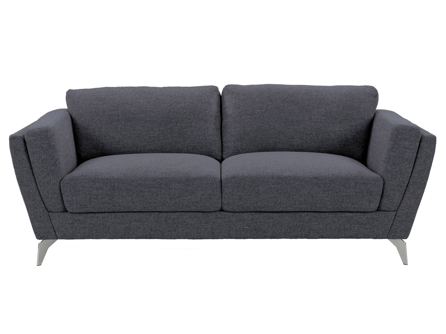 Deep blue 3-seater sofa with plush cushions, sleek wooden legs, and modern design.