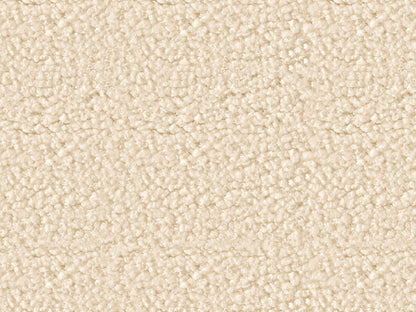 Boucle storage ottoman, cream fabric, round design, wooden legs, modern minimalist style.
