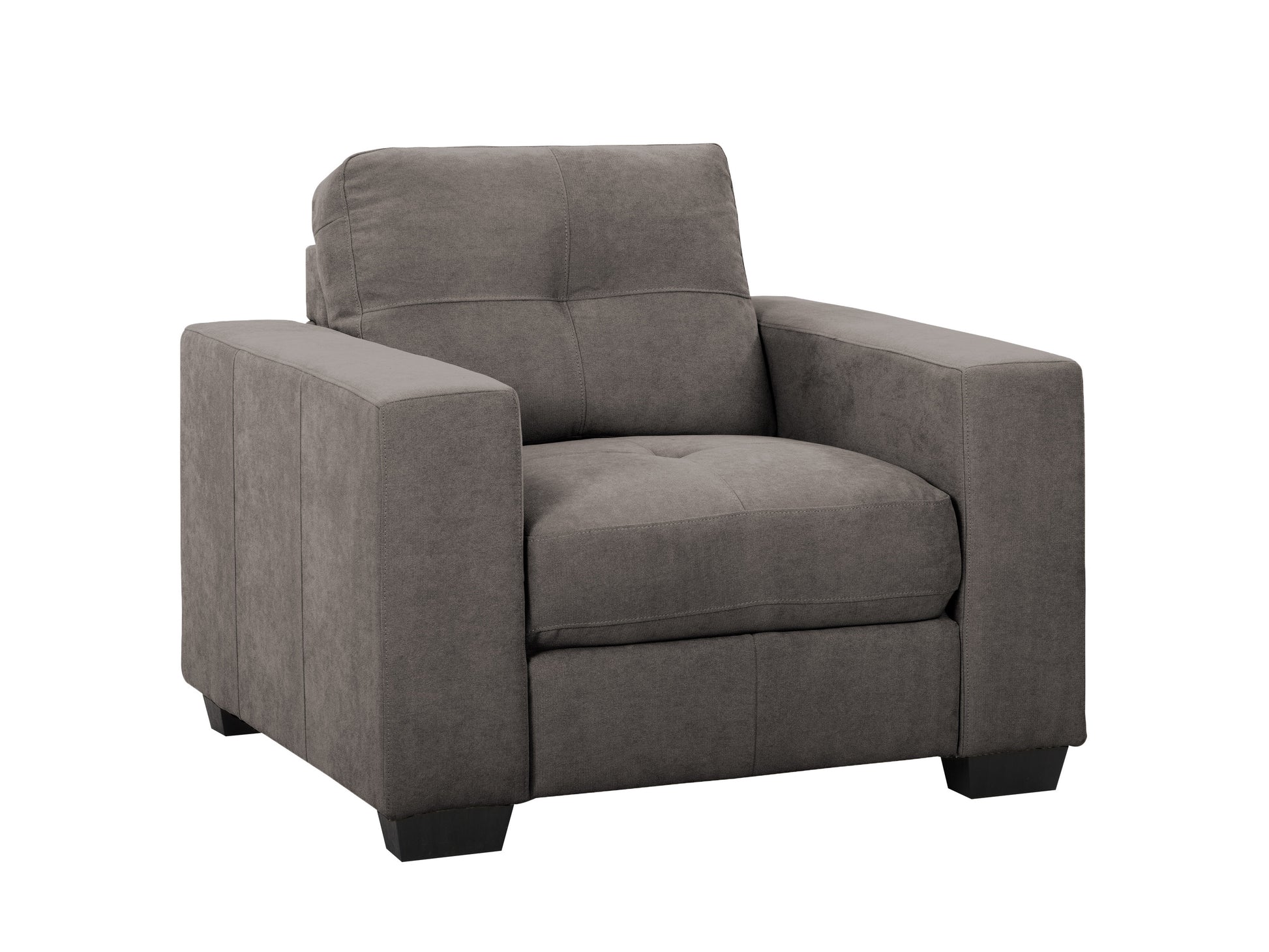 Wide armchair with plush beige upholstery, wooden legs, and wide armrests, perfect for living room or office seating.