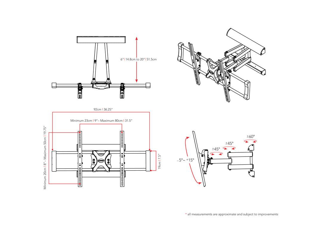 Adjustable TV wall mount with sleek black finish, durable steel construction, and versatile swivel and tilt features for optimal viewing angles in living rooms or home theaters.