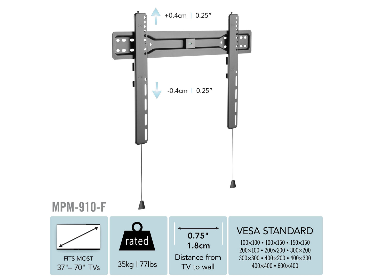 Black slim TV wall mount for 37-70 inch TVs, featuring a sleek design, durable steel construction, and easy installation with adjustable brackets for optimal viewing angles.