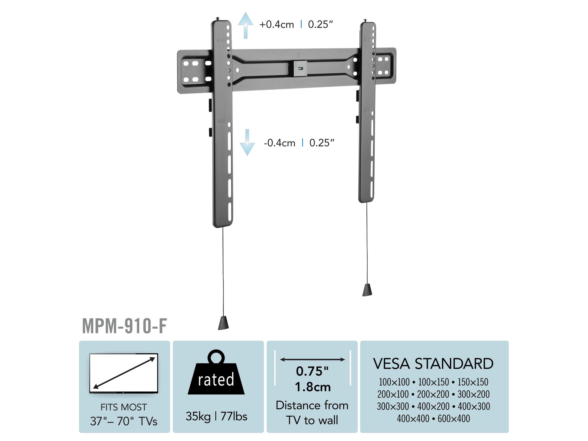 Black slim TV wall mount for 37-70 inch TVs, featuring a sleek design, durable steel construction, and easy installation with adjustable brackets for optimal viewing angles.