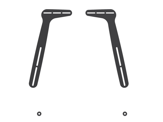 Black soundbar mount with adjustable brackets, sleek design, and sturdy construction for secure speaker placement. Ideal for home theater setups and compatible with various soundbar models.