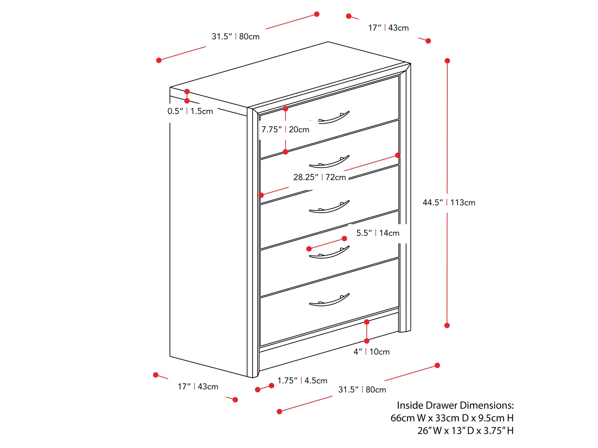 average dresser height Tall Bedroom Dresser with 5 Drawers – CorLiving Furniture