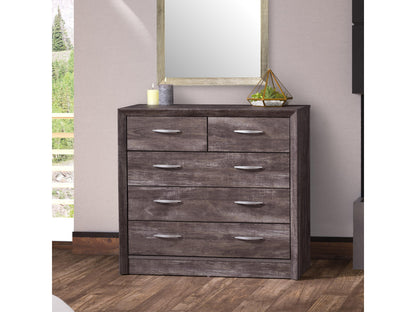 Modern wooden dresser with six spacious drawers, featuring a sleek walnut finish, minimalist metal handles, and a sturdy frame. Ideal for contemporary bedrooms or living spaces, offering ample storage and stylish design.